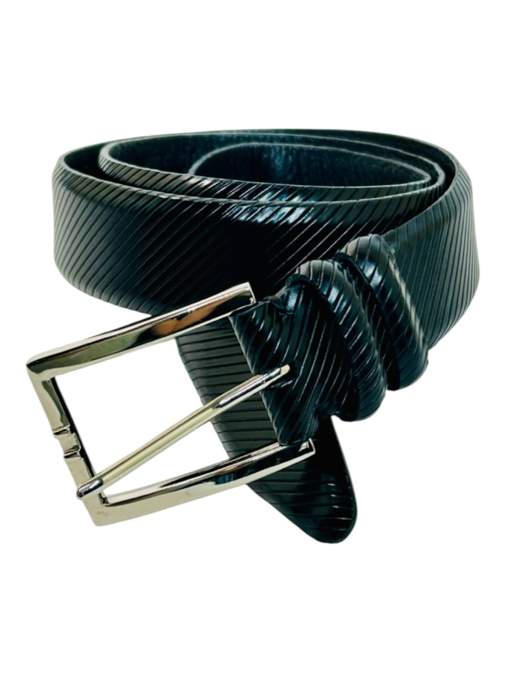 Bill Lavin Soft Collection Righello Diagonal Stripes Black Leather Belt size 36
